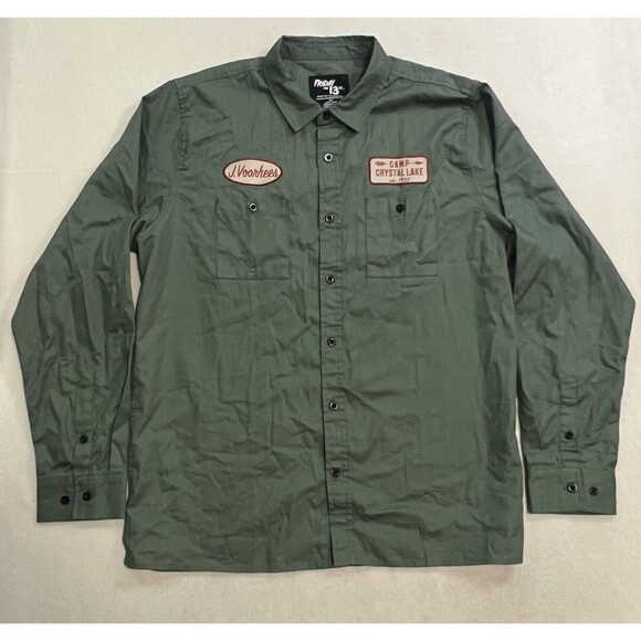 Friday the 13th Jason Voorhees Camp Crystal Lake Patched Uniform Shirt Size XL - Picture 1 of 9